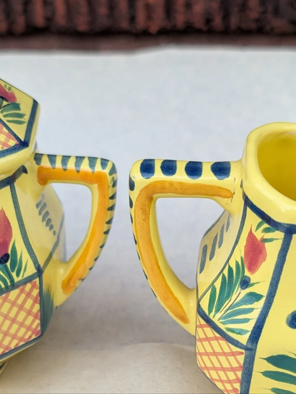 VTG HB Quimper Hand-Painted Yellow Ceramic Sugar and Creamer Set NICE CONDITION